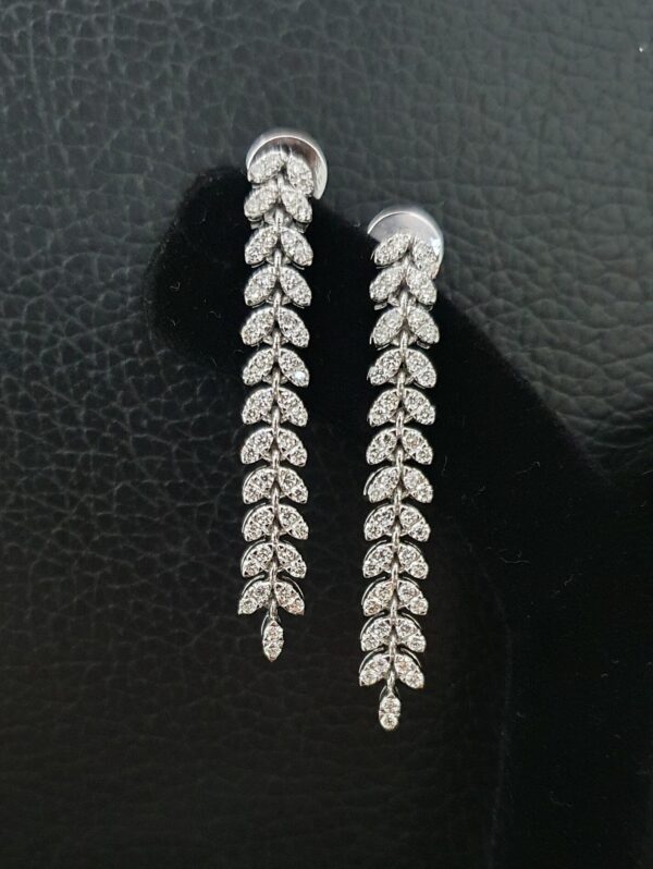Iced Out Long Leaf Earring Made In 18 / 14 / 10 KT Gold Embellished With Shinny Moissanite Diamond For Birthday And Anniversary Gift For Her