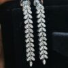 Iced Out Long Leaf Earring Made In 18 / 14 / 10 KT Gold Embellished With Shinny Moissanite Diamond For Birthday And Anniversary Gift For Her