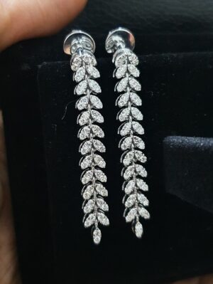 Iced Out Long Leaf Earring Made In 18 / 14 / 10 KT Gold Embellished With Shinny Moissanite Diamond For Birthday And Anniversary Gift For Her