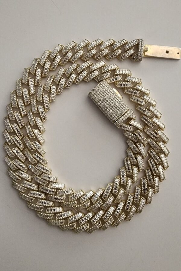 Iced Out 12 mm Miami Cuban Baguette Chain Made In 10 KT Gold & 925 Sterling Silver Embellished With Shinny Moissanite Diamonds For The Gift