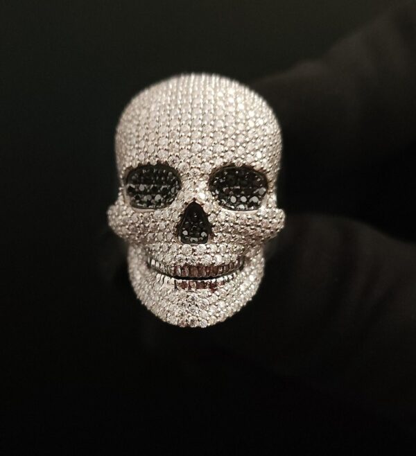Iced Out Skull Ring Made in 925 Sterling Silver Studded with VVS Colorless Moissanite Stone Unique Ring Hip hop Ring Ghost Style