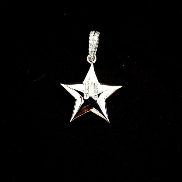 1" Long Star Pendant Made in 10 / 14 KTGold Studded with VVS Colorless Moissanite Stone, Light Weight, Moissanite Pendant, Gift Pendant