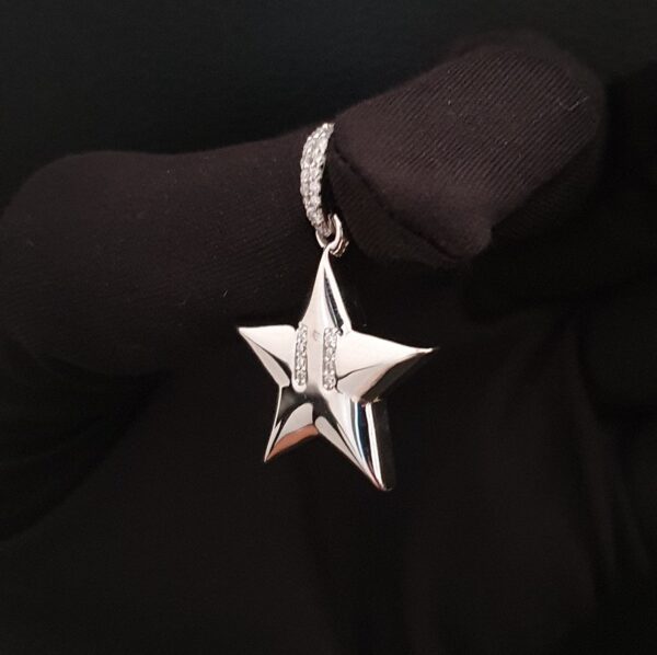 1" Long Star Pendant Made in 10 / 14 KTGold Studded with VVS Colorless Moissanite Stone, Light Weight, Moissanite Pendant, Gift Pendant