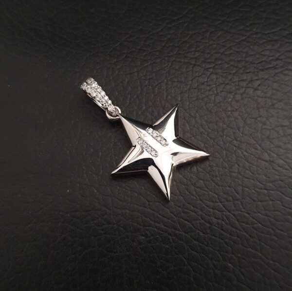1" Long Star Pendant Made in 10 / 14 KTGold Studded with VVS Colorless Moissanite Stone, Light Weight, Moissanite Pendant, Gift Pendant