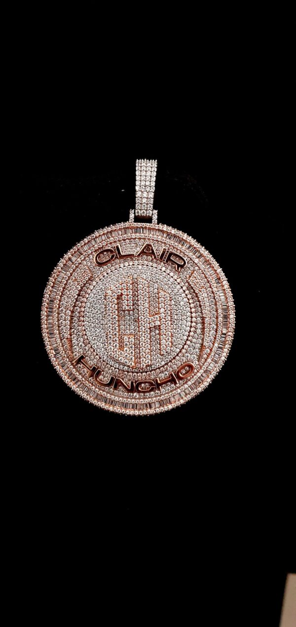 2" Round Rotating Pendant With Any Letters & Number Made in 925 Sterling Silver Studded with Colorless Moissainite Stone, Customized pendant