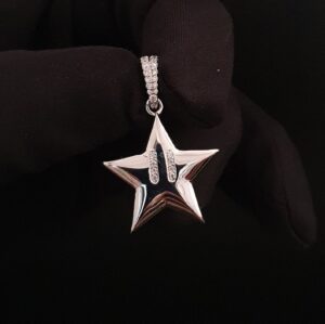 1" Long Star Pendant Made in 10 / 14 KTGold Studded with VVS Colorless Moissanite Stone, Light Weight, Moissanite Pendant, Gift Pendant