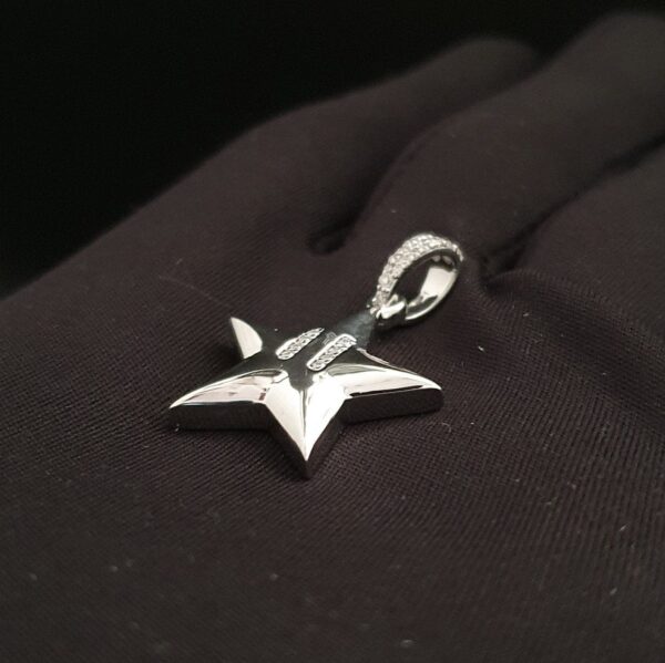 1" Long Star Pendant Made in 10 / 14 KTGold Studded with VVS Colorless Moissanite Stone, Light Weight, Moissanite Pendant, Gift Pendant