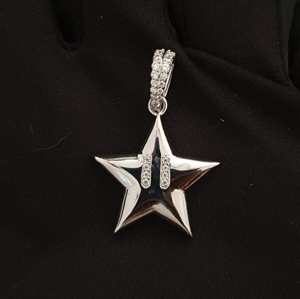 1" Long Star Pendant Made in 10 / 14 KTGold Studded with VVS Colorless Moissanite Stone, Light Weight, Moissanite Pendant, Gift Pendant