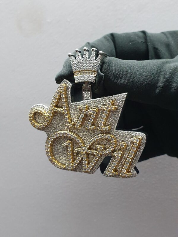Iced Out Customized 2.5" Long 2" Wide Pendant With Any Name Made in 925 Sterling Silver Embellished With Shiny Moissanite Diamonds For Gift