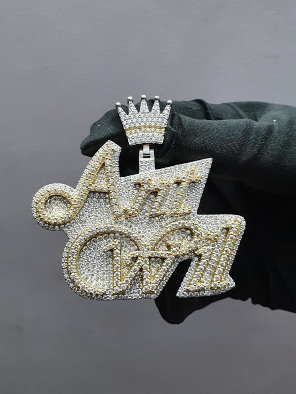 Iced Out Customized 2.5" Long 2" Wide Pendant With Any Name Made in 925 Sterling Silver Embellished With Shiny Moissanite Diamonds For Gift