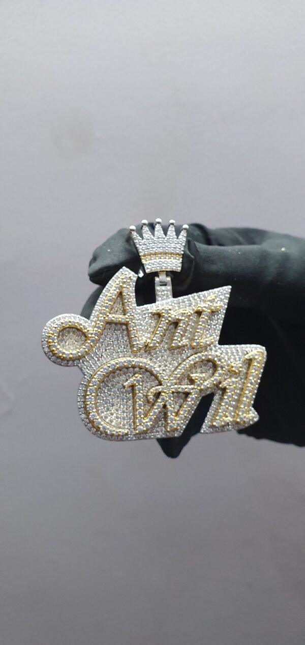 Iced Out Customized 2.5" Long 2" Wide Pendant With Any Name Made in 925 Sterling Silver Embellished With Shiny Moissanite Diamonds For Gift