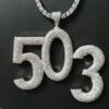 Iced Out 1.75" Long 3" Wide 3 Digit Number made in 925 Sterling Silver Studded With Shinny Moissanite Diamonds In Any number can be Made