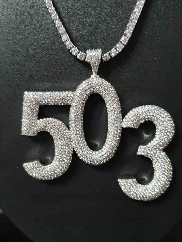 Iced Out 1.75" Long 3" Wide 3 Digit Number made in 925 Sterling Silver Studded With Shinny Moissanite Diamonds In Any number can be Made