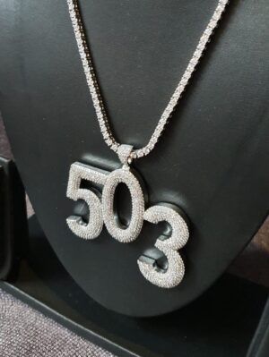Iced Out 1.75" Long 3" Wide 3 Digit Number made in 925 Sterling Silver Studded With Shinny Moissanite Diamonds In Any number can be Made