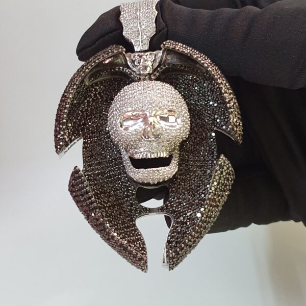 Iced Out Skull Pendant Made In 925 Sterling Silver Embellished With Shinny Moissanite Diamonds For Birthday , Halloween or Themed Parties