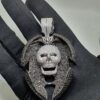 Iced Out Skull Pendant Made In 925 Sterling Silver Embellished With Shinny Moissanite Diamonds For Birthday , Halloween or Themed Parties