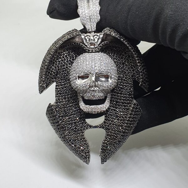 Iced Out Skull Pendant Made In 925 Sterling Silver Embellished With Shinny Moissanite Diamonds For Birthday , Halloween or Themed Parties