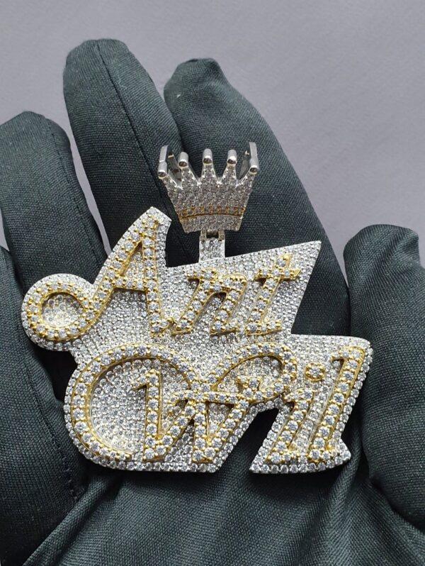 Iced Out Customized 2.5" Long 2" Wide Pendant With Any Name Made in 925 Sterling Silver Embellished With Shiny Moissanite Diamonds For Gift