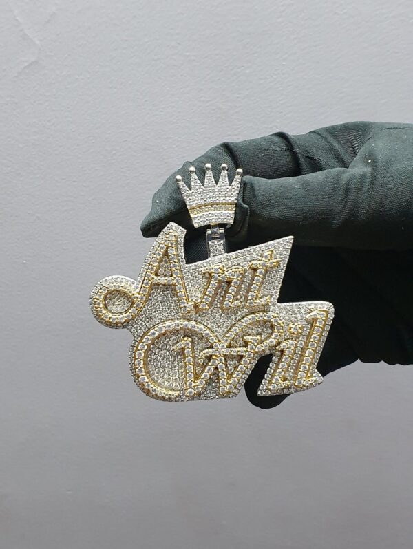 Iced Out Customized 2.5" Long 2" Wide Pendant With Any Name Made in 925 Sterling Silver Embellished With Shiny Moissanite Diamonds For Gift