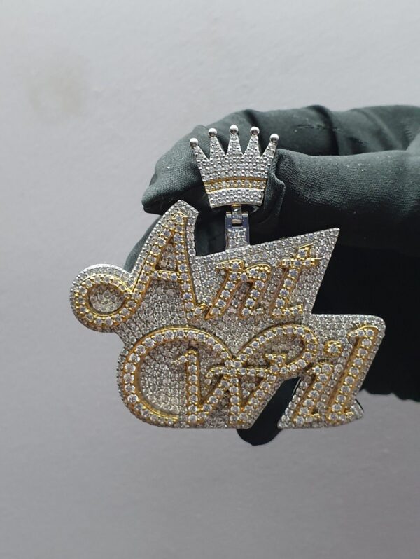 Iced Out Customized 2.5" Long 2" Wide Pendant With Any Name Made in 925 Sterling Silver Embellished With Shiny Moissanite Diamonds For Gift