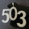 Iced Out 1.75" Long 3" Wide 3 Digit Number made in 925 Sterling Silver Studded With Shinny Moissanite Diamonds In Any number can be Made