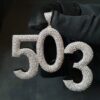 Iced Out 1.75" Long 3" Wide 3 Digit Number made in 925 Sterling Silver Studded With Shinny Moissanite Diamonds In Any number can be Made