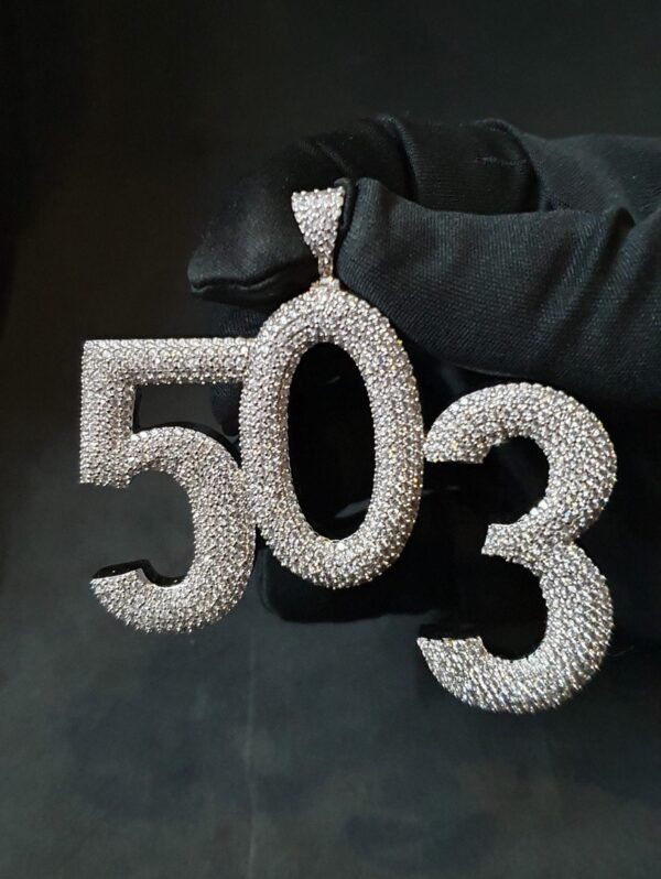Iced Out 1.75" Long 3" Wide 3 Digit Number made in 925 Sterling Silver Studded With Shinny Moissanite Diamonds In Any number can be Made