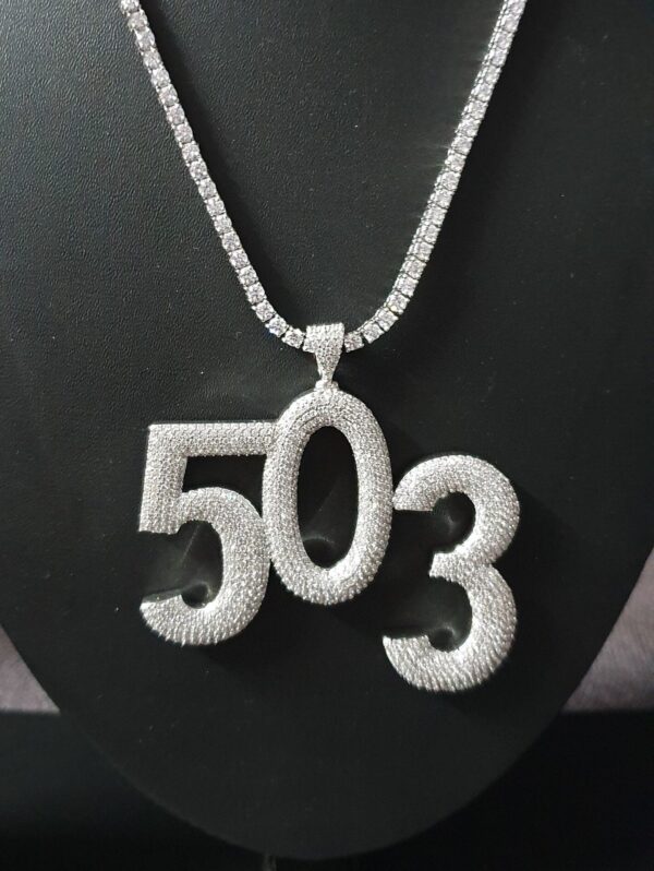 Iced Out 1.75" Long 3" Wide 3 Digit Number made in 925 Sterling Silver Studded With Shinny Moissanite Diamonds In Any number can be Made