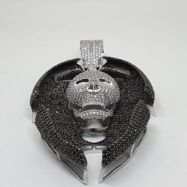 Iced Out Skull Pendant Made In 925 Sterling Silver Embellished With Shinny Moissanite Diamonds For Birthday , Halloween or Themed Parties