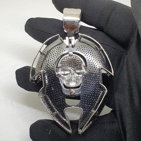 Iced Out Skull Pendant Made In 925 Sterling Silver Embellished With Shinny Moissanite Diamonds For Birthday , Halloween or Themed Parties