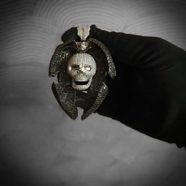 Iced Out Skull Pendant Made In 925 Sterling Silver Embellished With Shinny Moissanite Diamonds For Birthday , Halloween or Themed Parties