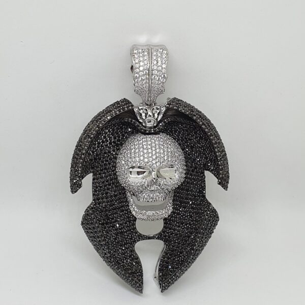 Iced Out Skull Pendant Made In 925 Sterling Silver Embellished With Shinny Moissanite Diamonds For Birthday , Halloween or Themed Parties