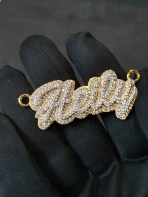 Iced Out Any Name Pendant 0.75" Long 2" Wide Made in 925 Sterling Silver Embellished With Shinny Moissanite Diamonds For Birthday Gift