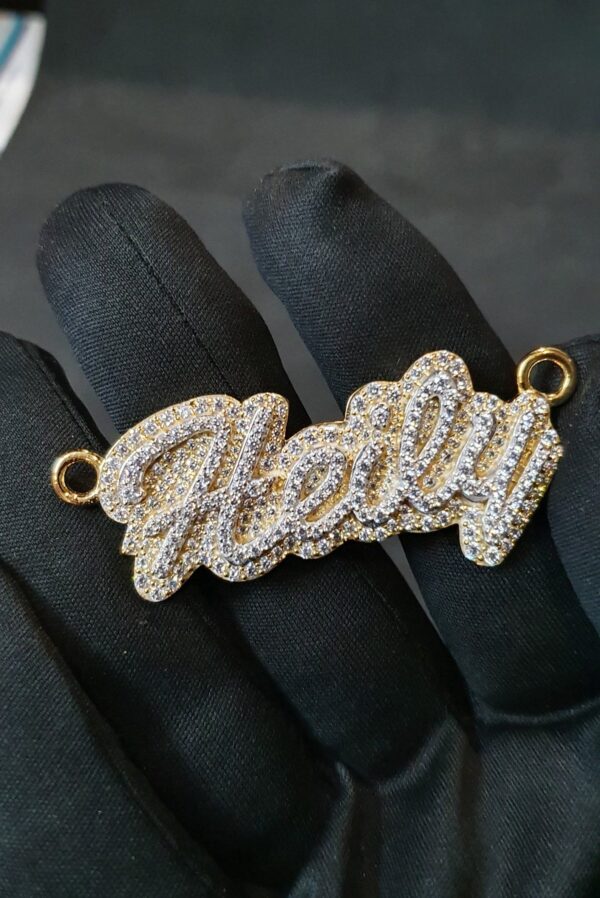 Iced Out Any Name Pendant 0.75" Long 2" Wide Made in 925 Sterling Silver Embellished With Shinny Moissanite Diamonds For Birthday Gift
