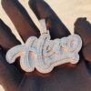 1.5" Long 3" Wide Name Customized Pendant Made In 925 Sterling Silver Embellished With Shinny Moissanite Diamond For Birthday And Party Gift