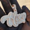 1.5" Long 3" Wide Name Customized Pendant Made In 925 Sterling Silver Embellished With Shinny Moissanite Diamond For Birthday And Party Gift