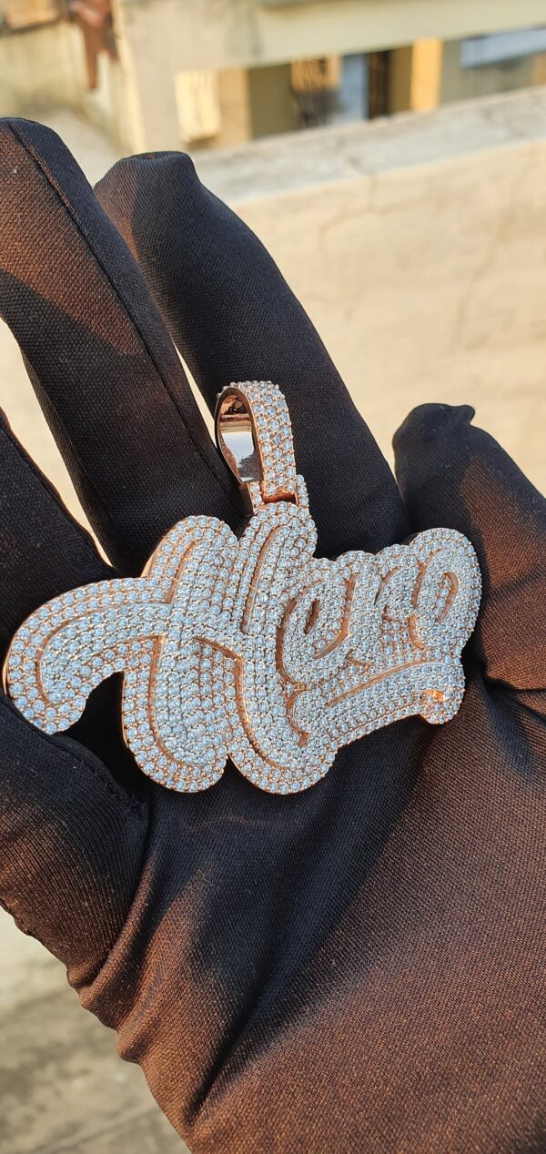 1.5" Long 3" Wide Name Customized Pendant Made In 925 Sterling Silver Embellished With Shinny Moissanite Diamond For Birthday And Party Gift