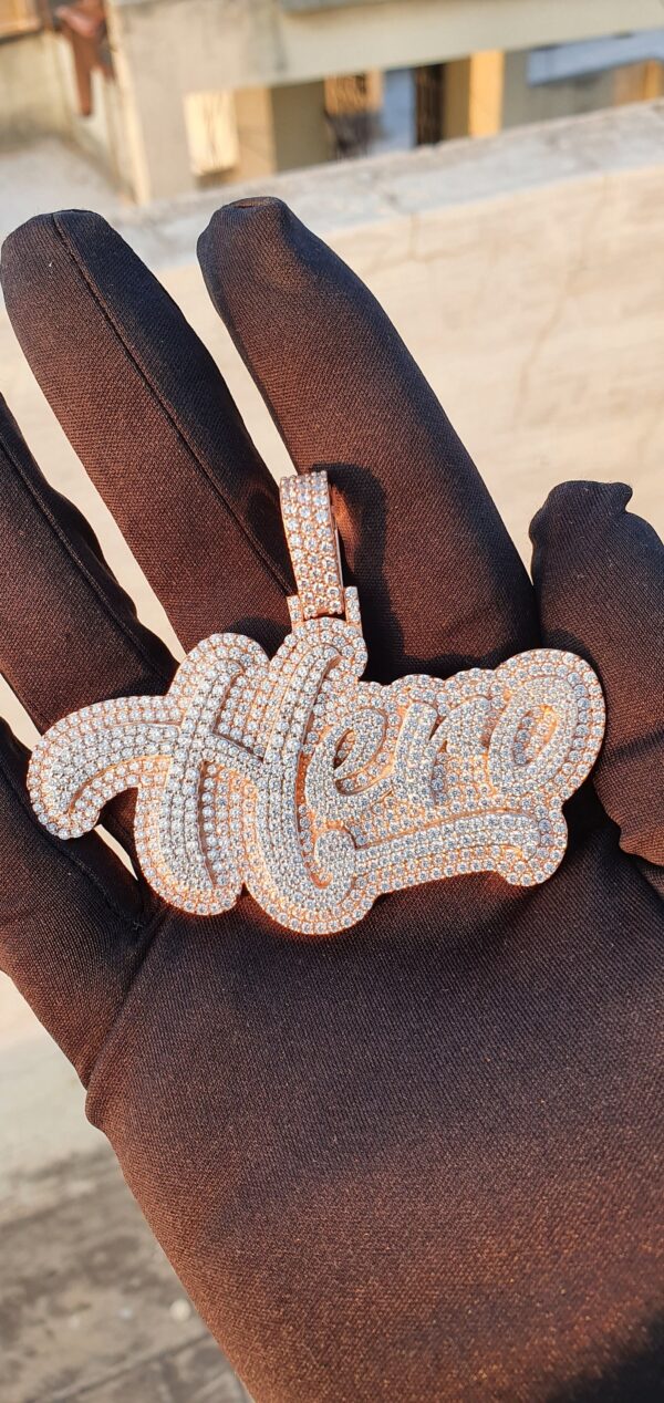 1.5" Long 3" Wide Name Customized Pendant Made In 925 Sterling Silver Embellished With Shinny Moissanite Diamond For Birthday And Party Gift