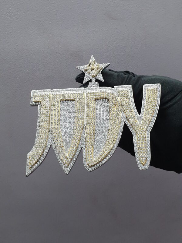 2.5" Long 4" Wide Customized Any Name Pendant Made In 925 Sterling Silver Embellished With Shinny Moissanite Diamonds For Birthday Gift