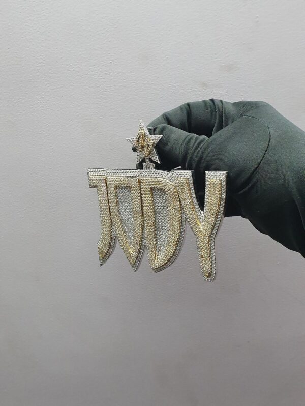 2.5" Long 4" Wide Customized Any Name Pendant Made In 925 Sterling Silver Embellished With Shinny Moissanite Diamonds For Birthday Gift