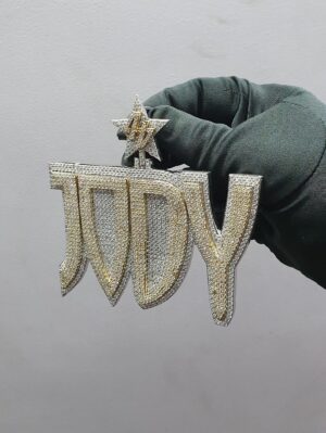 2.5" Long 4" Wide Customized Any Name Pendant Made In 925 Sterling Silver Embellished With Shinny Moissanite Diamonds For Birthday Gift