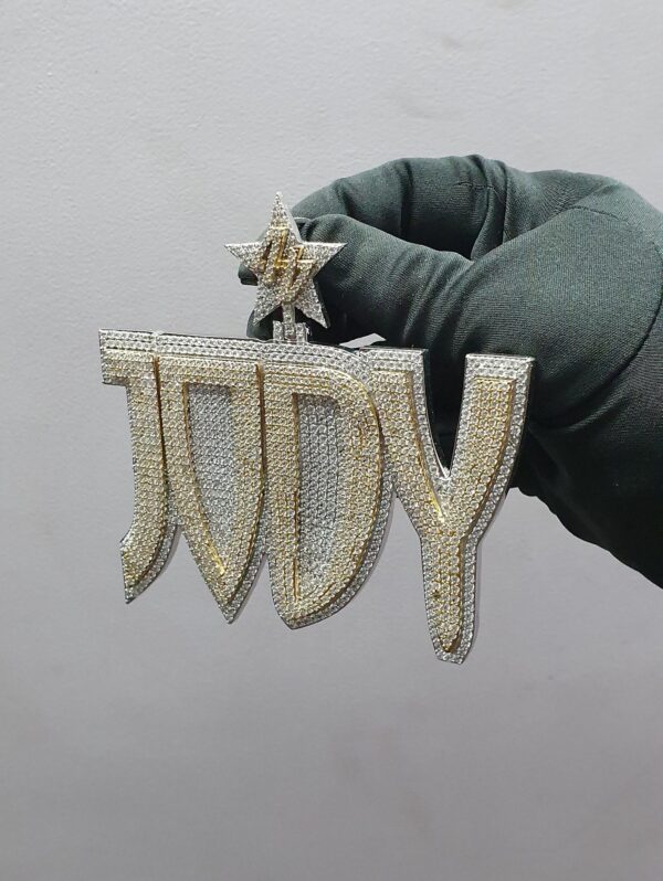 2.5" Long 4" Wide Customized Any Name Pendant Made In 925 Sterling Silver Embellished With Shinny Moissanite Diamonds For Birthday Gift