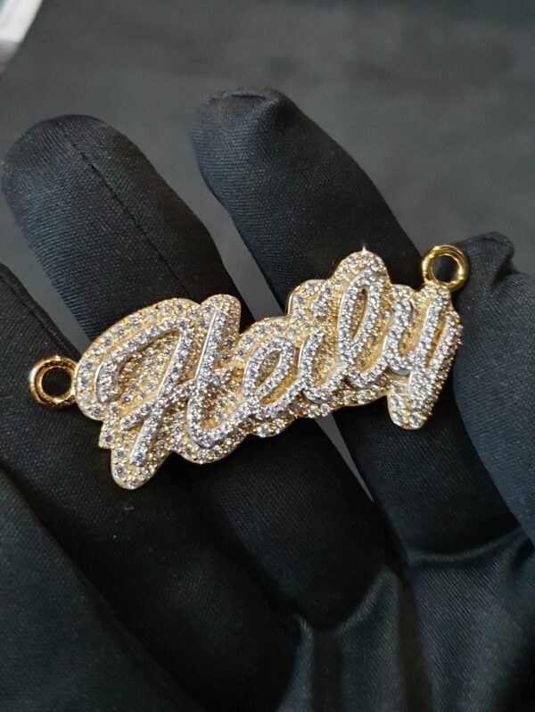 Iced Out Any Name Pendant 0.75" Long 2" Wide Made in 925 Sterling Silver Embellished With Shinny Moissanite Diamonds For Birthday Gift