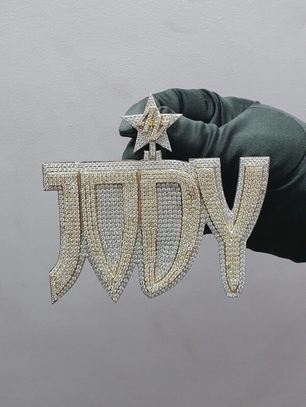 2.5" Long 4" Wide Customized Any Name Pendant Made In 925 Sterling Silver Embellished With Shinny Moissanite Diamonds For Birthday Gift