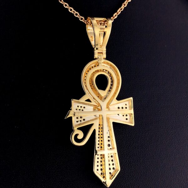 Black Eye of Horus Ankh Pendant made in 10K Solid Gold Studded with VVS Moissanite Diamonds ,Evil Eye Pendant, Goodluck, handmade Jewelry