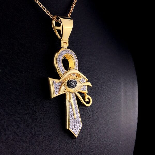 Black Eye of Horus Ankh Pendant made in 10K Solid Gold Studded with VVS Moissanite Diamonds ,Evil Eye Pendant, Goodluck, handmade Jewelry