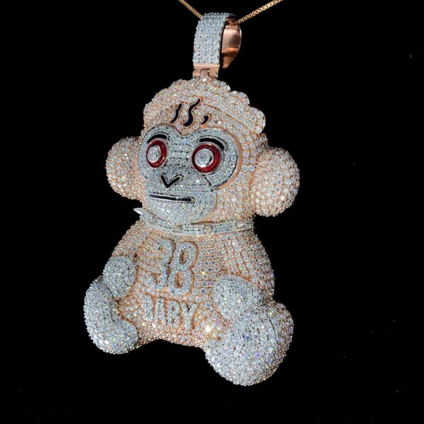 Iced Out Teddy Pendant Made In 925Sterling Silver Embellished with Shinny Moissanite Diamond For Birthday,Special Gift Of Love And Affection