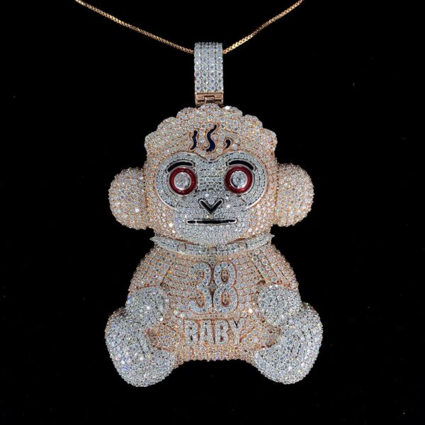 Iced Out Teddy Pendant Made In 925Sterling Silver Embellished with Shinny Moissanite Diamond For Birthday,Special Gift Of Love And Affection