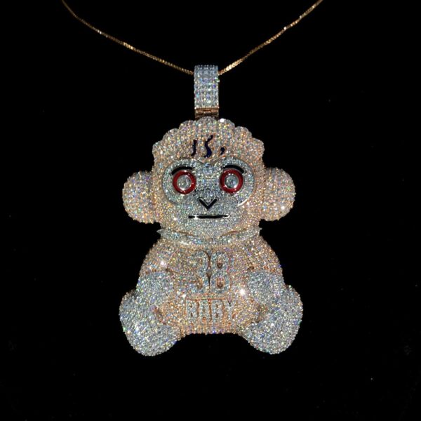 Iced Out Teddy Pendant Made In 925Sterling Silver Embellished with Shinny Moissanite Diamond For Birthday,Special Gift Of Love And Affection