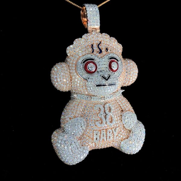 Iced Out Teddy Pendant Made In 925Sterling Silver Embellished with Shinny Moissanite Diamond For Birthday,Special Gift Of Love And Affection